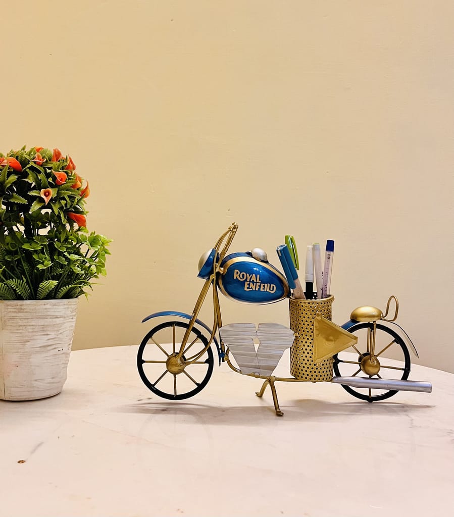 Indraj Premium Craft Decorative Classic Bike Pen, Pencil Holder For Office, Study Or Home Table (10x3x6 IN, Blue) view 2