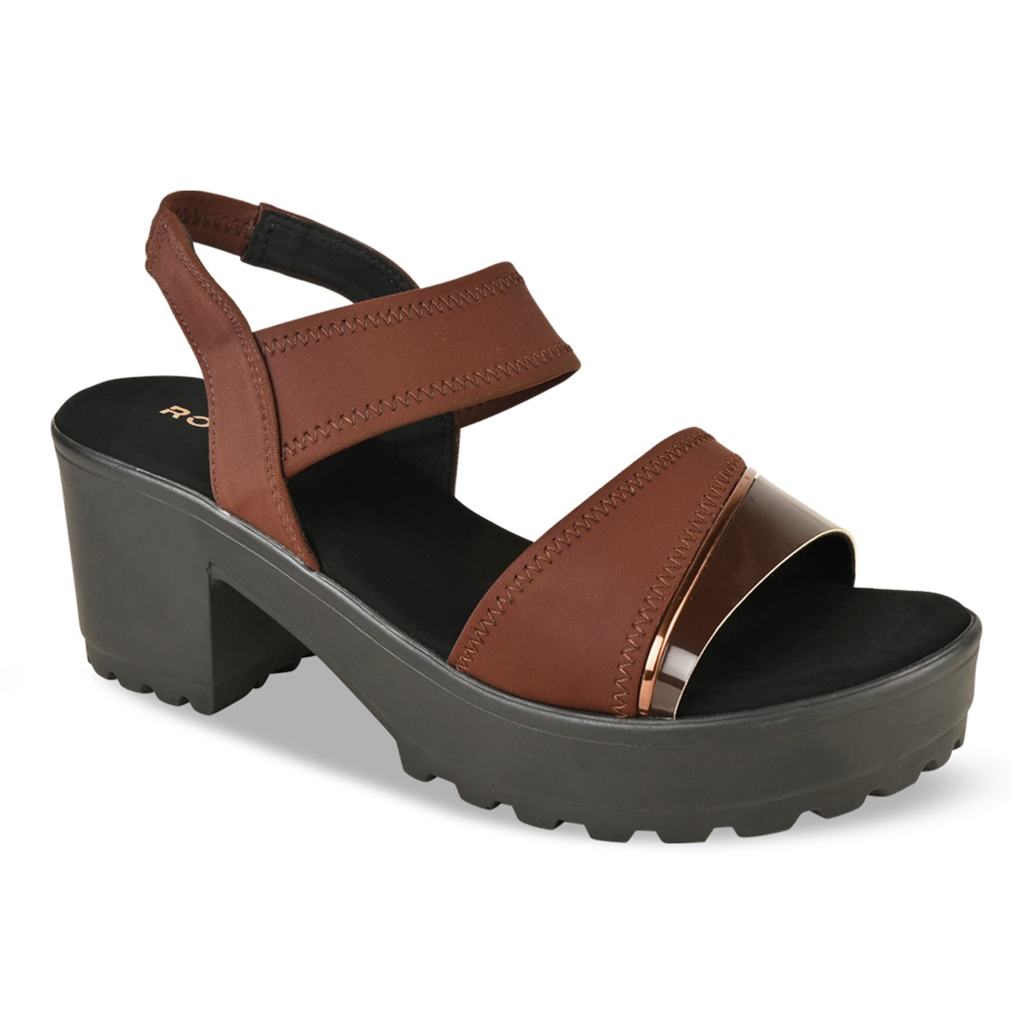 Brown Women High Lycra Platform Sandals view 2