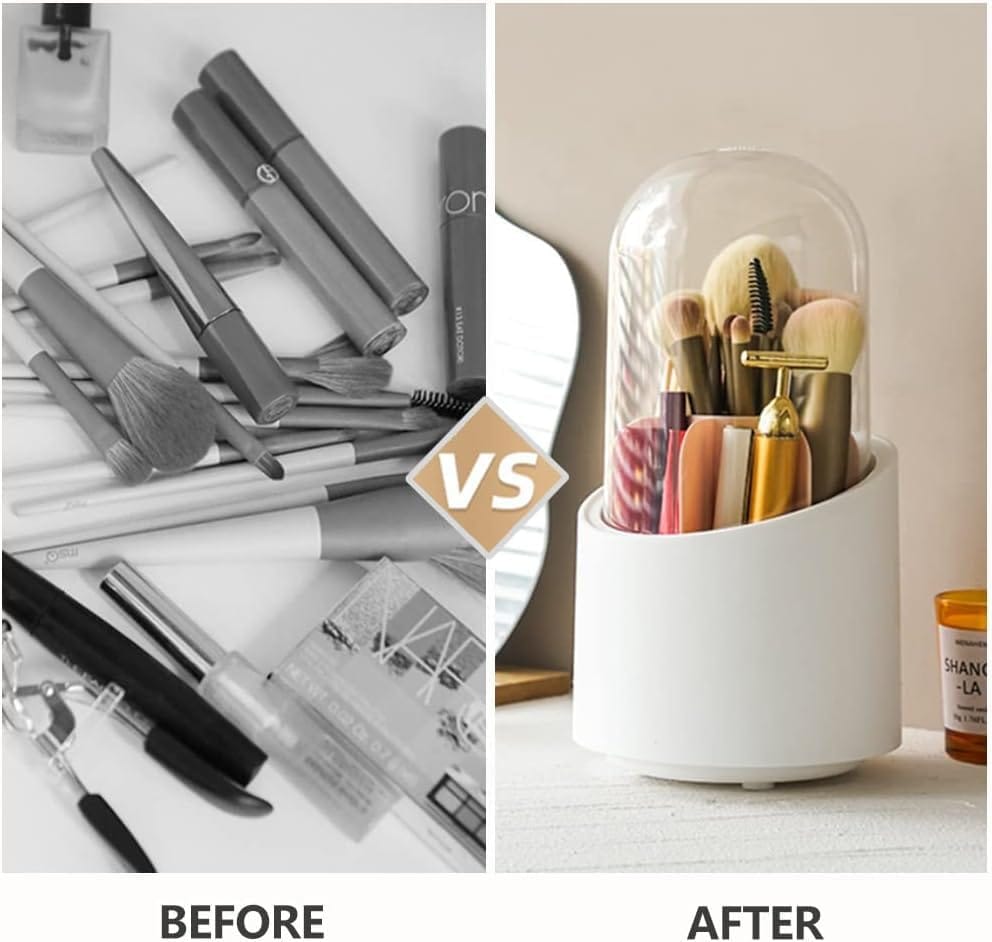 GLOWSERIE Luxury Rotating Makeup Brush Stand with Dust Shield view 2