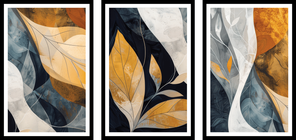 BRUSH STROKES 3 PIECE WALLART 48in X 24in WITH BLACK FRAME view 2