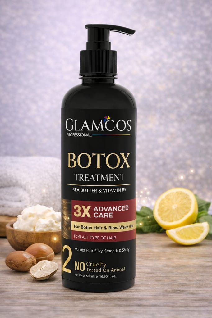 Glamcos Professional Botox Hair Treatment with Shea Butter & Vitamin B5 | 3X Advanced Care for Frizz Control, Smooth & Shiny Hair | Salon Botox Treatment for All Hair Types – 500 ml view 2