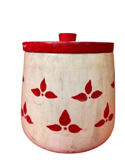Hand-Painted Floral Wooden Pot Lid with Red Knob view 2