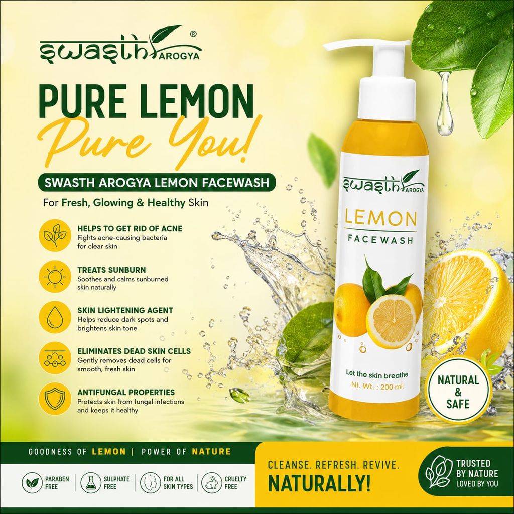 Swasth Arogya Lemon Face Wash || Acne || Dermatitis || Eczema || Pack Of 1 Bottle Fresh Lemon Face Wash (200ml.) view 2