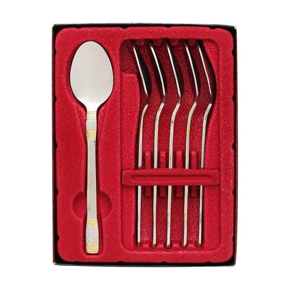 FnS Celebration Stainless Steel 24 Karat Gold Plated Embossed Teaspoon in Gifting Packaging, Silver Free Size (6 Tea Spoons) view 2