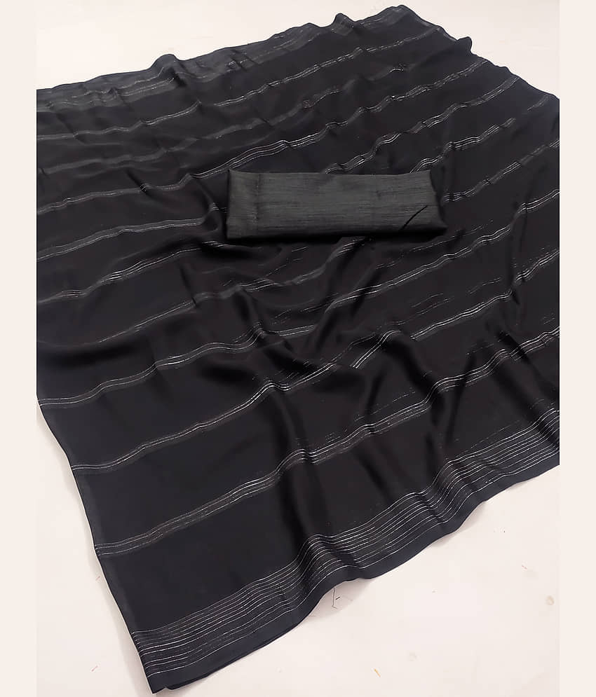 ANAND SAREES Satin Striped Saree With Unstitched Blouse Piece ( Grey ) view 2