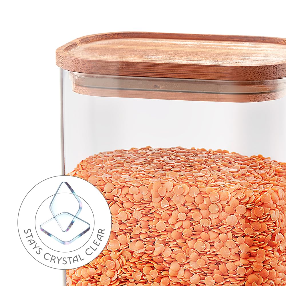 Borosil 1.3L Storage Jar Set with Bamboo Lid | Made in India Borosilicate Glass Dishwasher Safe Container for Kitchen | Multipurpose Kitchen Organizer for Cookie & Dals view 2