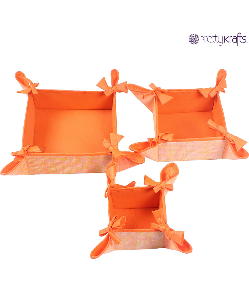 PrettyKrafts Fancy Packing Cover, 2 in 1 Color Foldable Tray, Set of 3, Jute Orange view 2