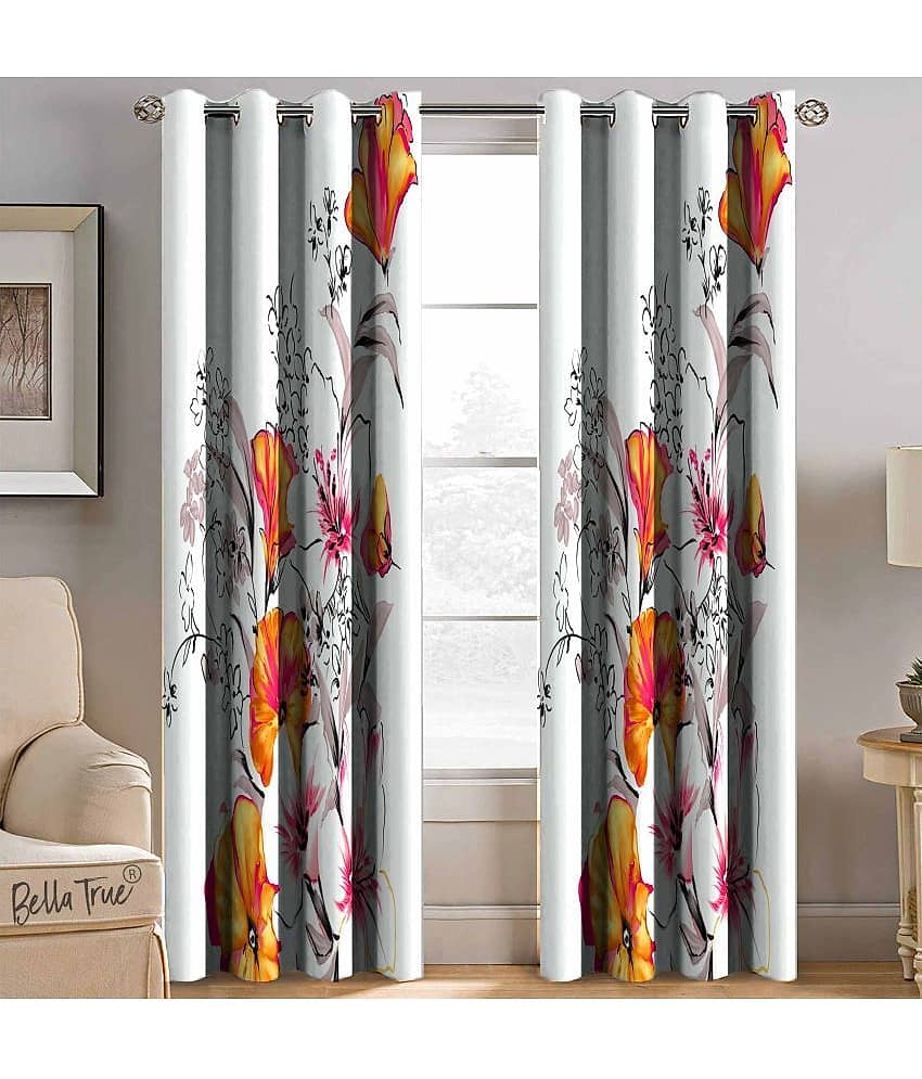 BELLA TRUE Set of 2 Window SemiTransparent Eyelet Polyester Multi Color Curtains ( 152 x 113 cm )