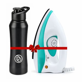 Green Phuket Electric Iron & Steel Bottle Combo | Double Safety Dry Iron | Best Home Appliance Gift Set