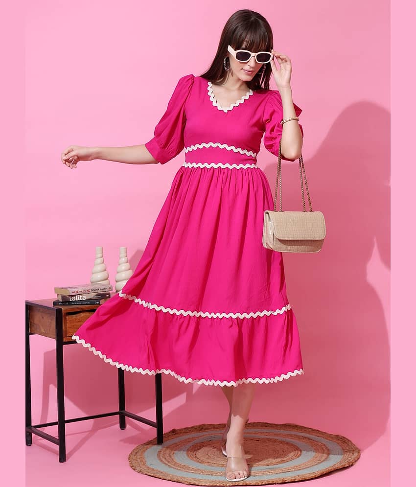 Sheetal associates Women Crepe Solid Fit & Flare Dress ( Pink )