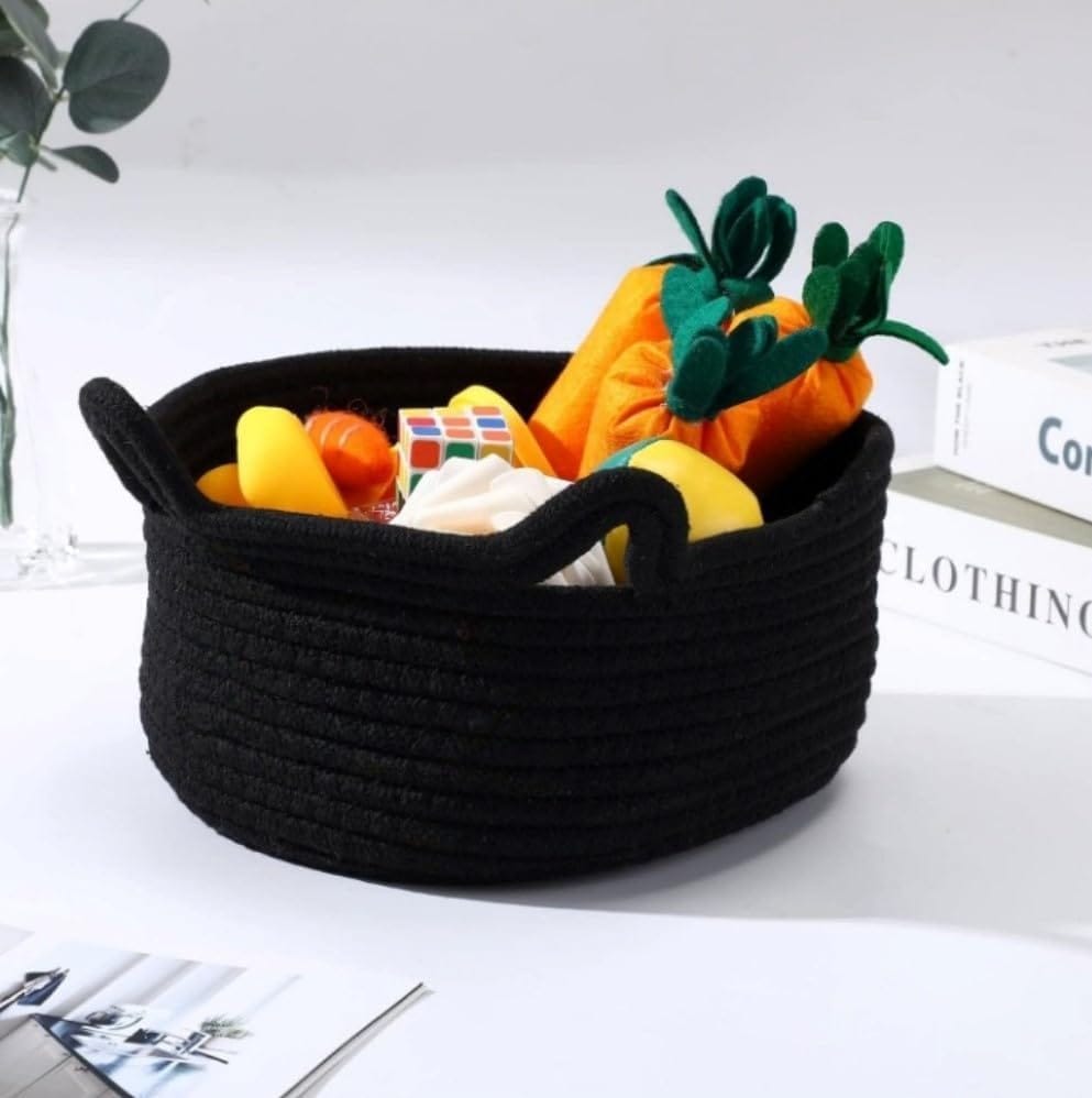 Generic Cotton Pack Of_1 Cat Basket 8x4 Inch Storage Basket For Clothes (Black)-PID66407 view 2