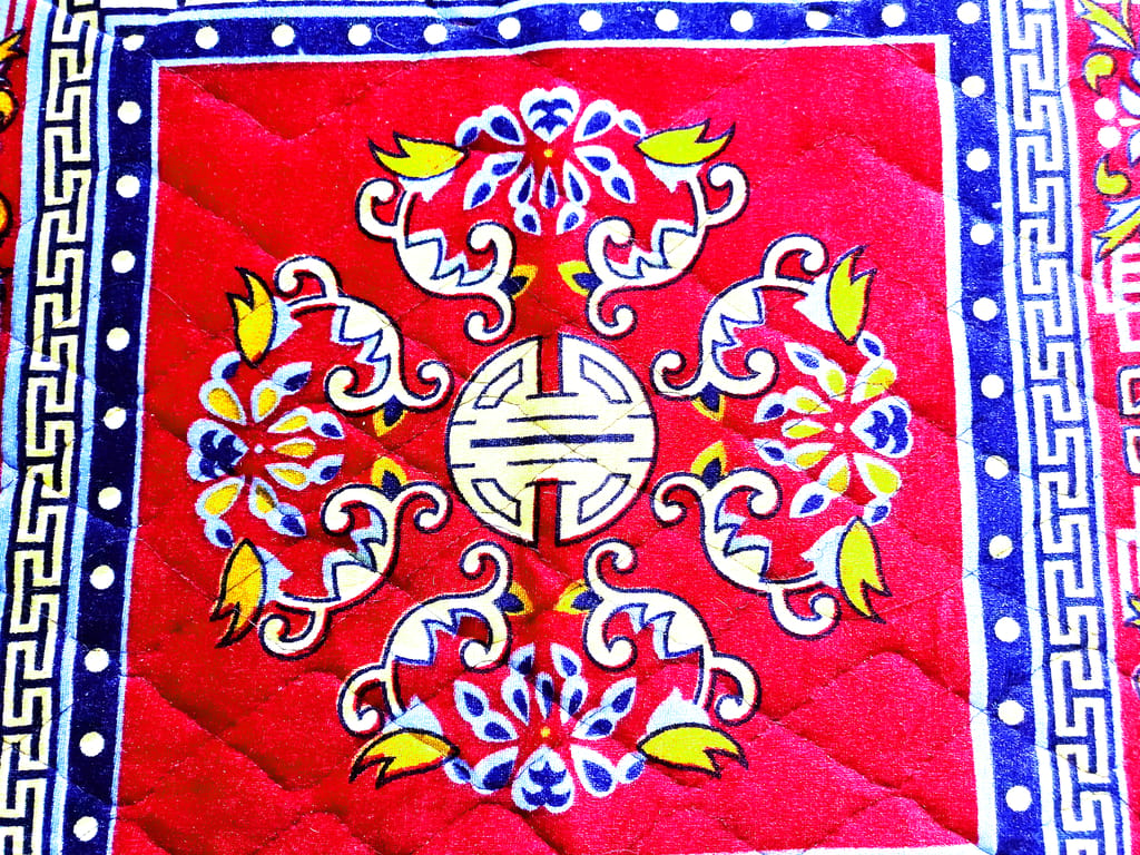 Omkar by R3 Inc. Pooja Chenille aasan (25 x25) Set of 2 (Chenille Pooja Aasan - Red) view 2