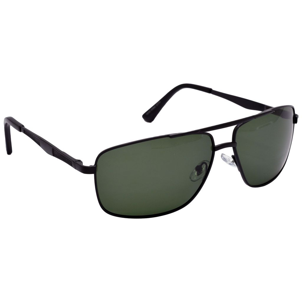 Stylish Wrap-around Full-Frame Metal Polarized Sunglasses for Men and Women | Green Lens and Black Frame | HRS-KC1010-BK-GRN-P view 2