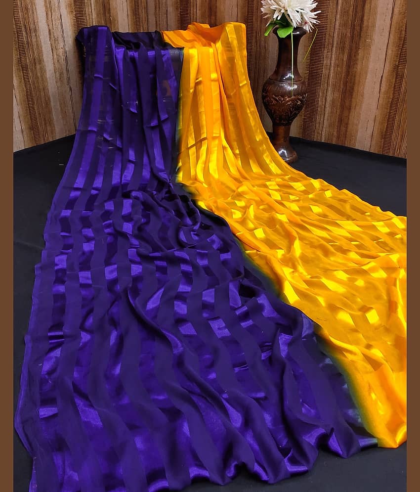 ANAND SAREES Satin Striped Saree With Unstitched Blouse Piece ( Multicolor )