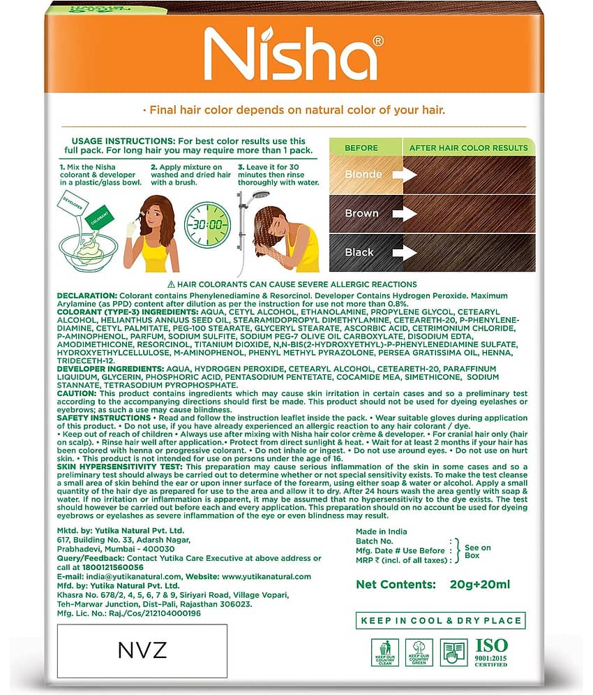 Nisha Creme Hair Color Natural Brown 40gm Pack of 4, Permanent Hair Color for Women Men, No Ammonia, 100% Grey Coverage view 2