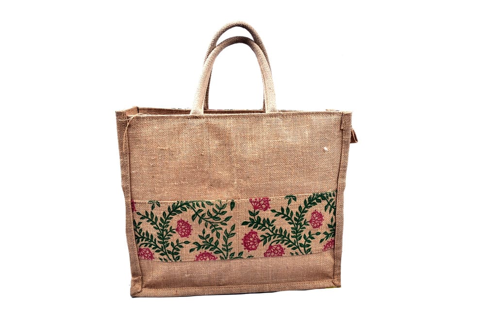 Jute Tote Bag with Floral Print view 2