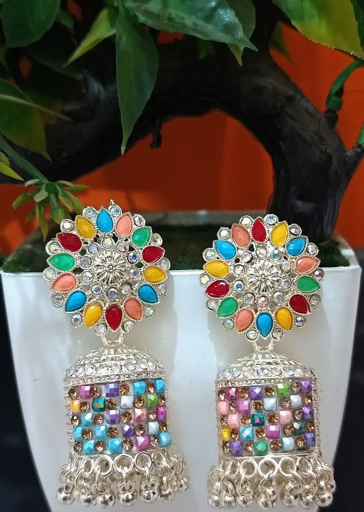 KD COLLECTIONS Traditional Ethnic Multicolored Jhumka Jhumki Earrings Jewellery for Women & Girls view 2
