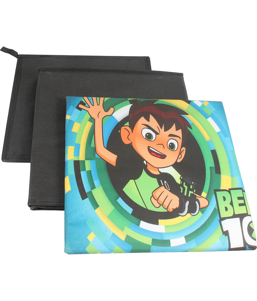 PrettyKrafts Foldable Storage Box Cum Stool - Toy Storage - Polyster Blend Fabric Foldable Organizer Boxes Containers Drawers with Ben 10 Lid - Set of 2 pcs view 2