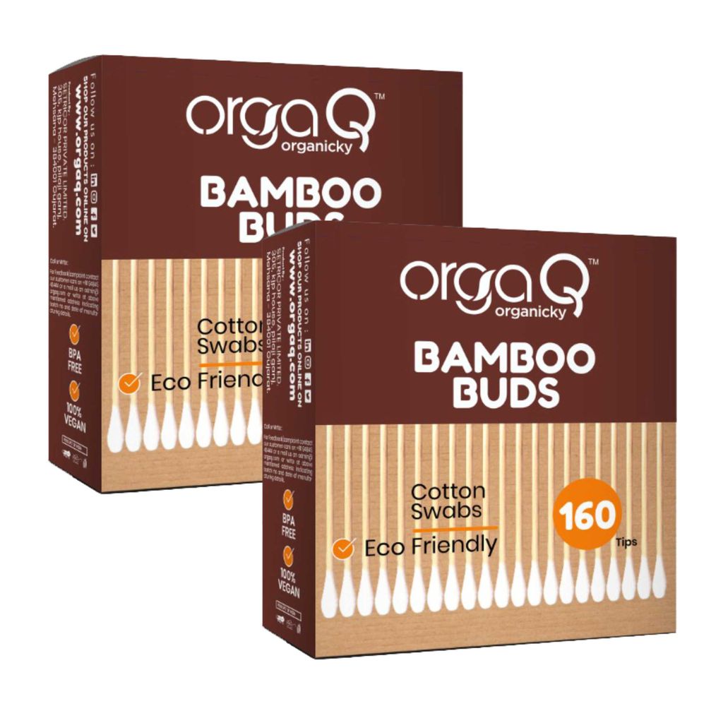 Orgaq Organicky Natural Bamboo Ear Buds 80 Steam Multipurpose Double Tip Cotton Swabs with Sustainable Bamboo | Eco Friendly