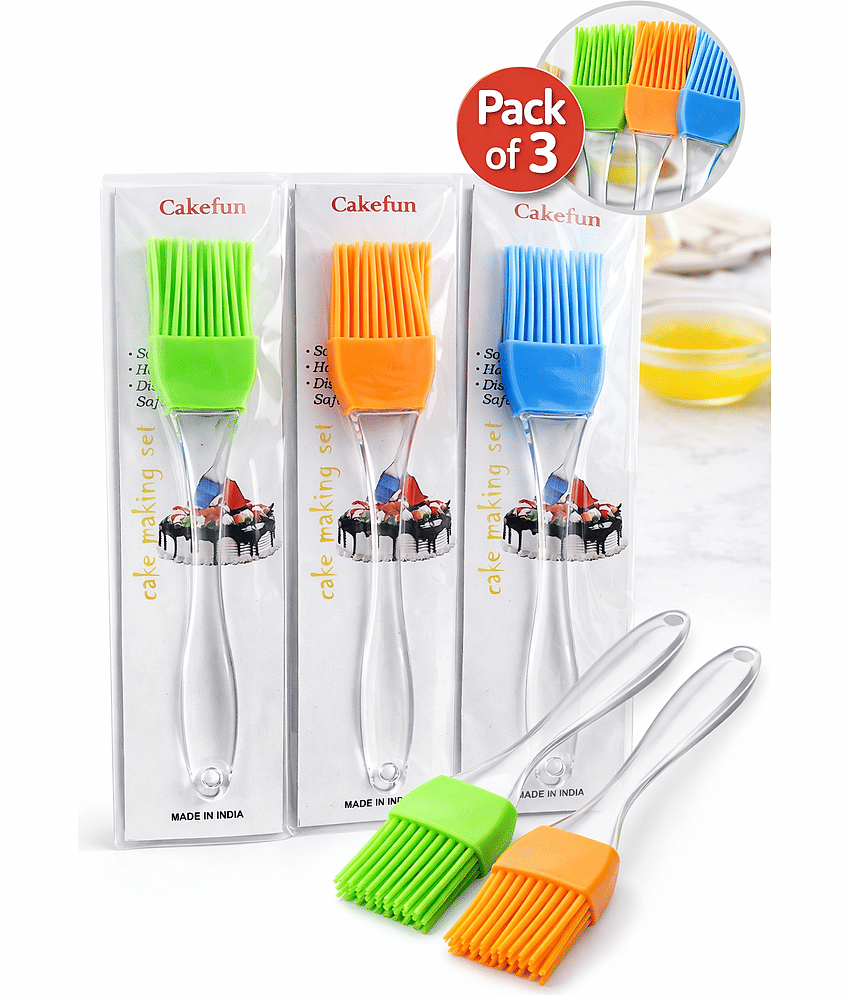 Set of 3 Kitchen Silicon Flat Pastry Brush Multi Purpose Silicon Oil Cooking Brush for Grilling, Tandoor and BBQ (Multicolor)