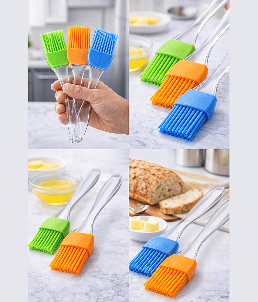 Set of 3 Kitchen Silicon Flat Pastry Brush Multi Purpose Silicon Oil Cooking Brush for Grilling, Tandoor and BBQ (Multicolor) view 2