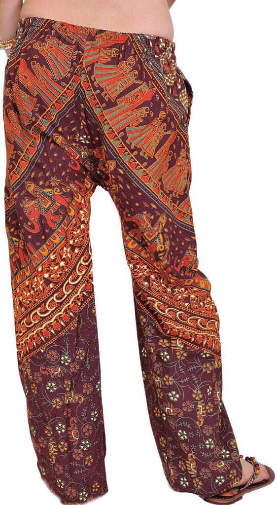 Tawny-Port Casual Trousers from Jodhpur with Printed Marriage Procession view 2