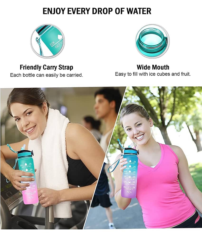 Radhe Creation Motivational Water Bottles, Gym Water Bottles Multicolour Plastic Sipper Water Bottle 1000 mL ( Set of 1 ) view 2