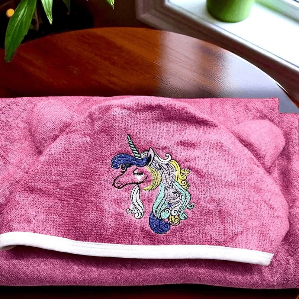 Mrijaa Kids Bamboo Hooded Bath Towel withwith Unicorn Embroidery- Unicorn Cuddles, 400GSM, Pink view 2
