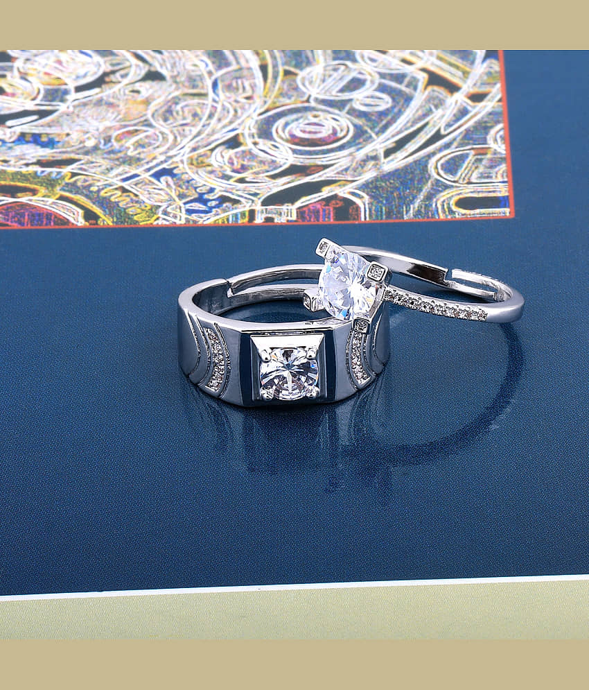 silver plated simple soft look ring for women and bear look ring for mencouple ring for men and women. view 2