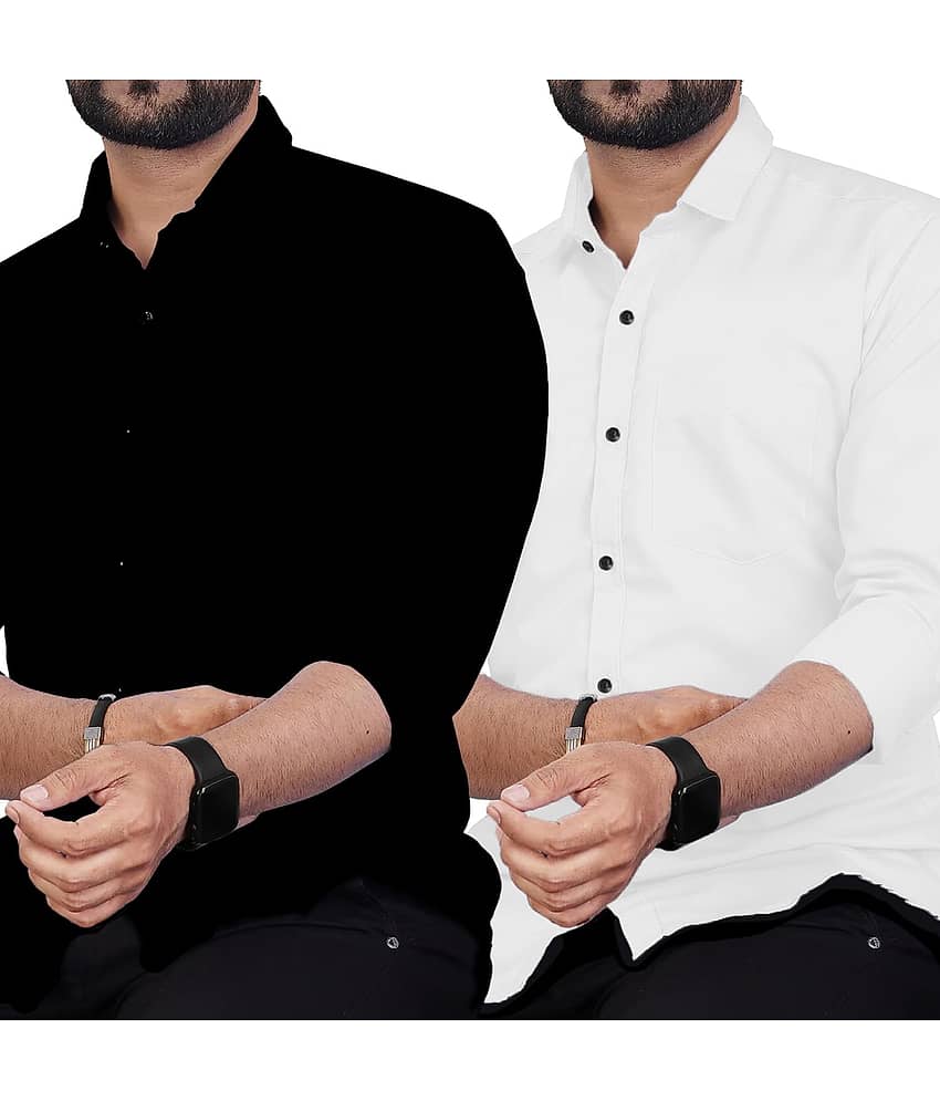 Vida Loca Cotton Blend Slim Fit Solids Full Sleeves Men's Casual Shirt - Black ( Pack of 2 )