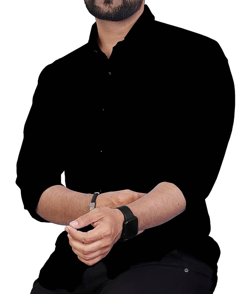 Vida Loca Cotton Blend Slim Fit Solids Full Sleeves Men's Casual Shirt - Black ( Pack of 2 ) view 2