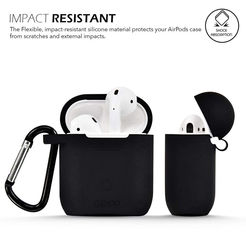 Gripp Silicone AirPods Carrying Case Cover with Anti-Lost Earphone Strap & Keychain Hook view 2