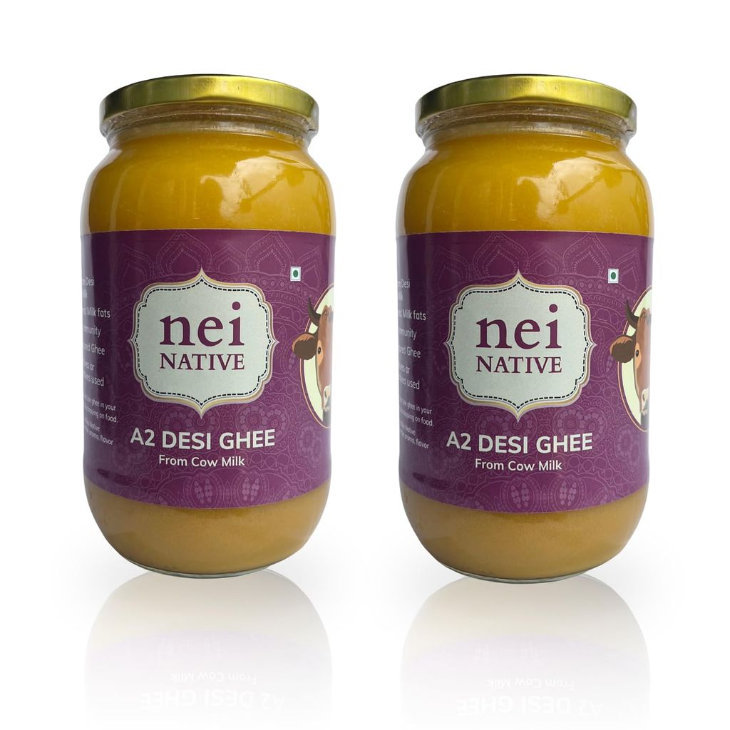 NeiNative A2 Ghee Bilona Method Ghee- A2 Cow Desi Ghee - A2 Cow Ghee Pure Cultured Desi Cow Ghee- Pure Ghee-Glass Bottle Bilona Ghee - Better Digestion and Immunity (1000 ML (Pack of 2)) view 2