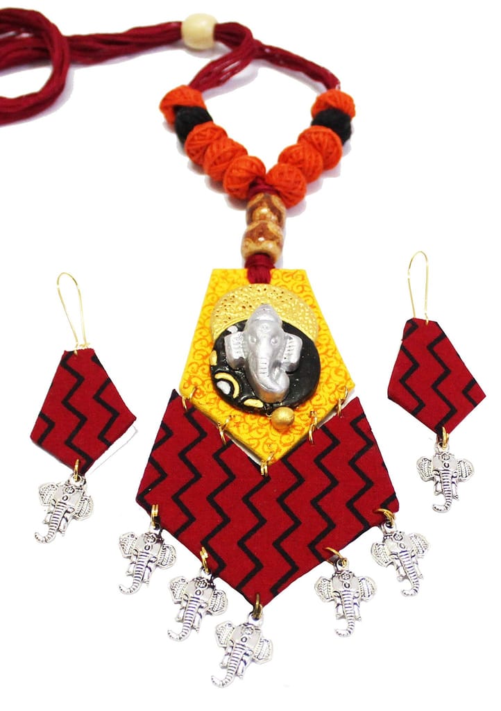 EKAM EK Women's Lightweight Fabric Necklace Earrings Jewelry Set Ganesh pendent saree suit skirt wear red color view 2