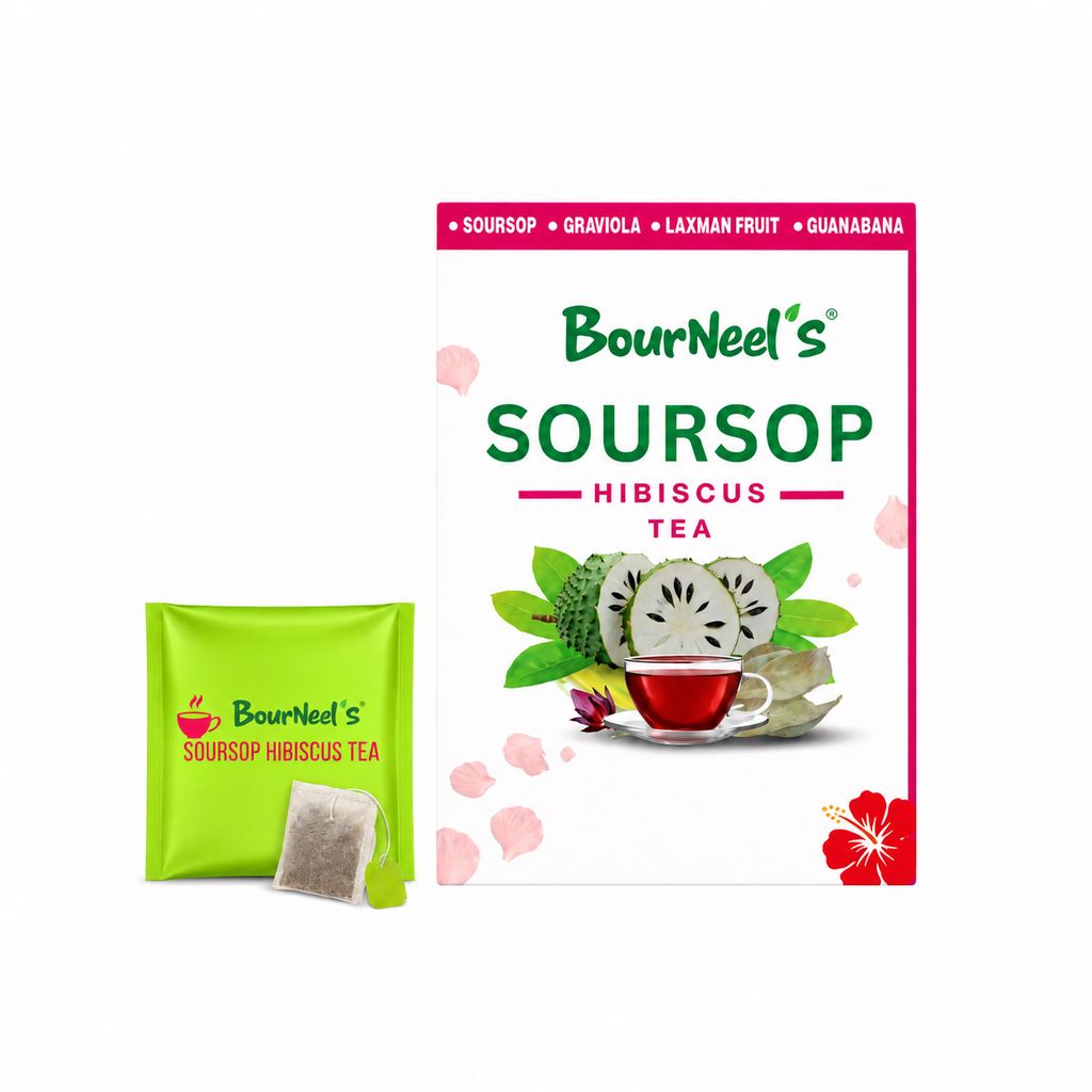 BourNeel's® Soursop Hibiscus Tea Box (20 Bags) |Dipping Tea Bags | Combination of Dry Soursop/Graviola Leaves & Dry Hibiscus petals | No Preservatives | Graviola Laxman Phal Dry Leaves | High Vitamin C | Kadha Tea |