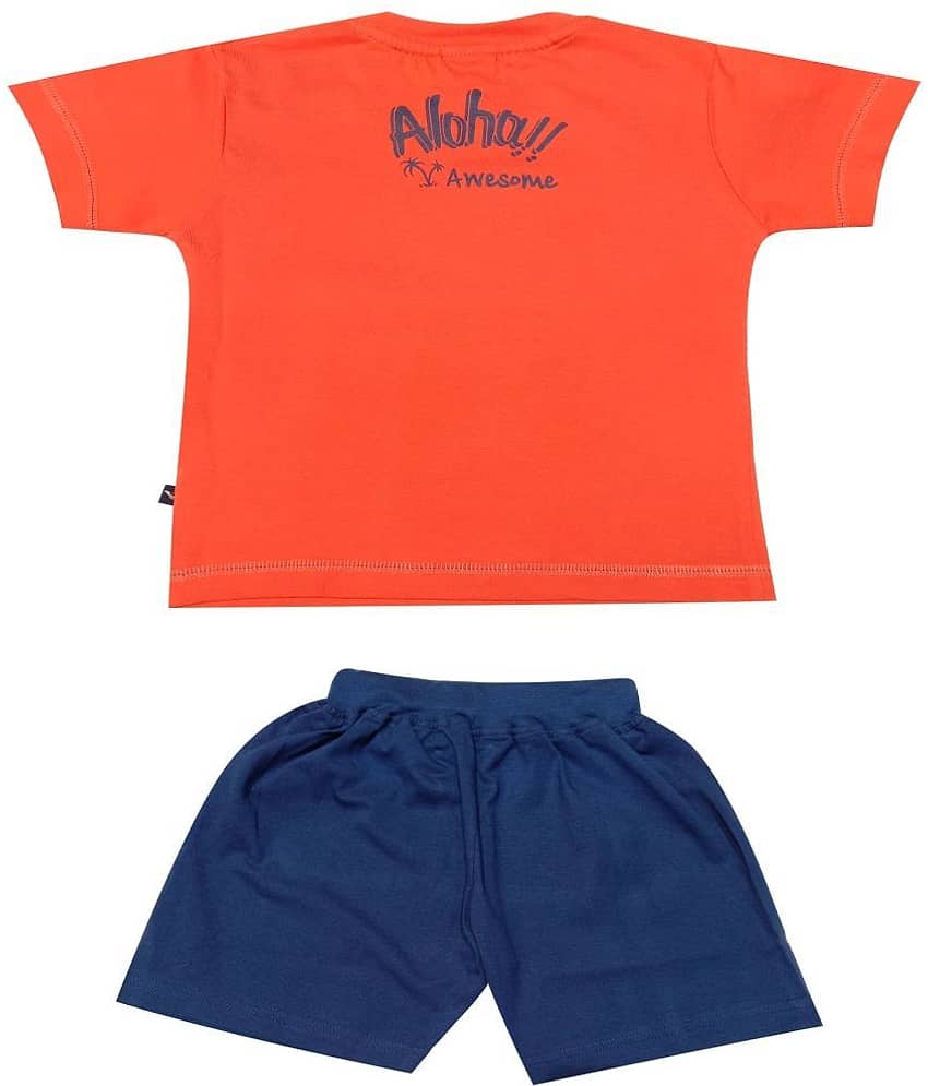 Kideon Pack of 1 Boys Cotton T-Shirt & Shorts Set ( Orange ) view 2