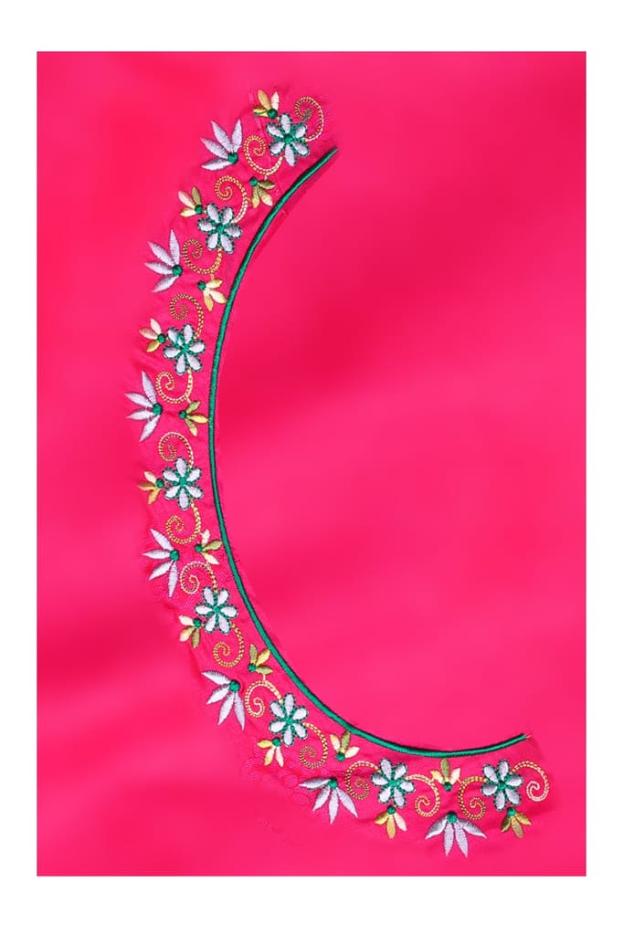 Punch Pink embroidered blouse - Un Stiched Blouse - 1 Meter view 2