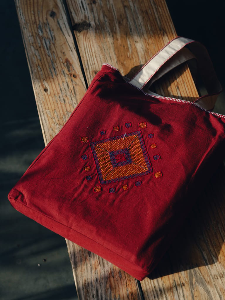 Hand Embroidery Red Tote Bag view 2