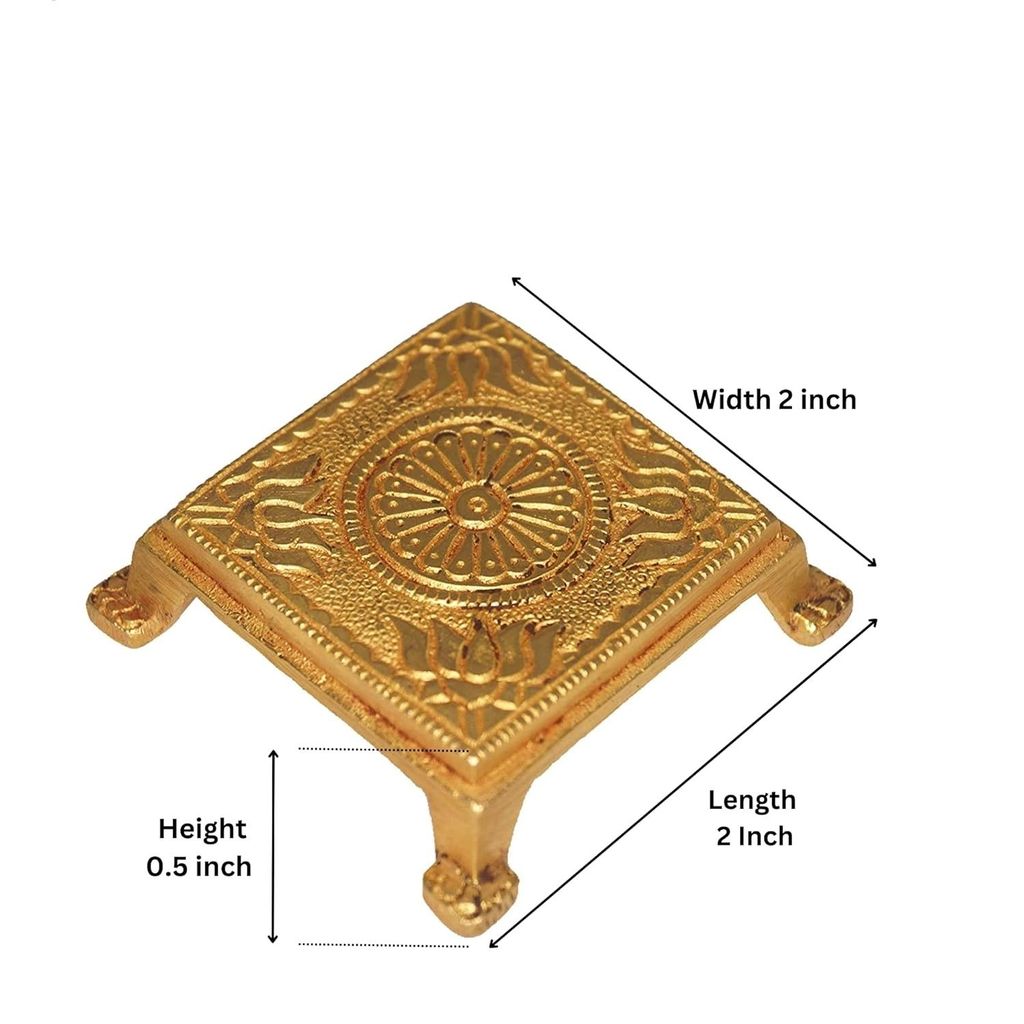 Garvi Gurjari Handcrafted Brass Pooja Chowki/Bajot (Small) | Lotus Designed Chawki Bajot for Home Mandir Choki (5.1cm X 5.1cm X 1.3cm) view 2