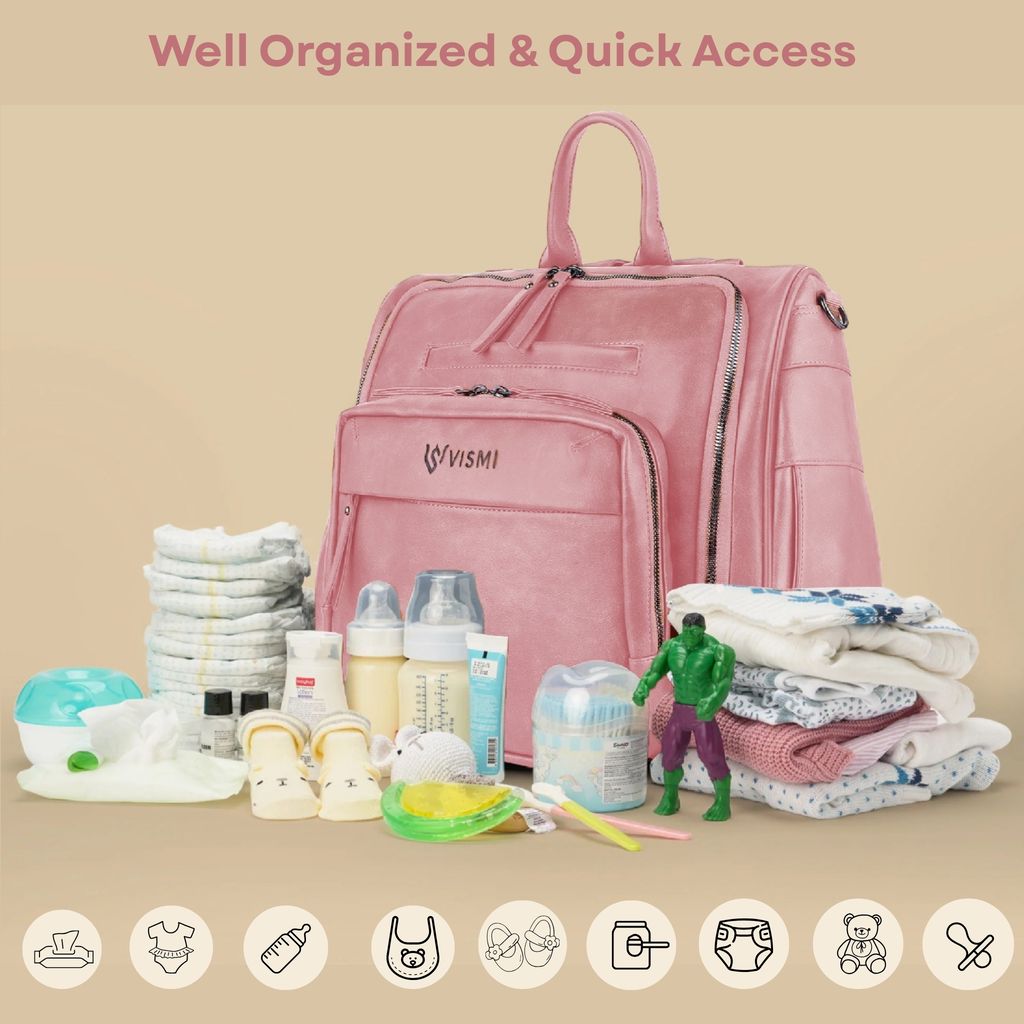 VISMIINTREND Diaper Bags for Mother & New Born Baby | Premium Pu Leather Maternity Bag | Convertible | Anti Theft | Trolley Sleeve | Travel Messenger Bag | Gift for Baby Shower, Moms to Be view 2