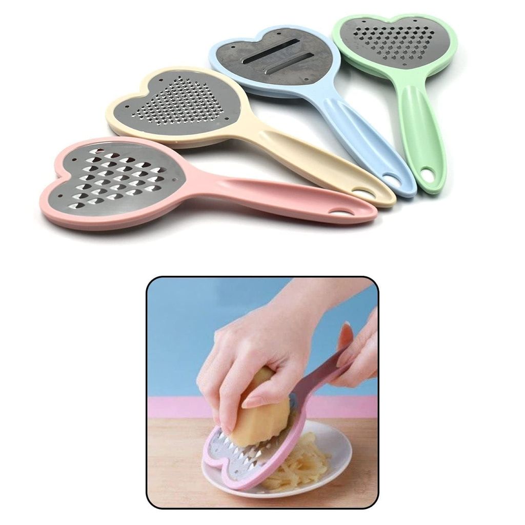 VillWin Heart Shape Cheese Grater, 4-in-1 Stainless Steel Multi-Purpose Slicer, Dicer for Vegetables, Fruits, Ginger, Chocolate, Pack of 4 Pcs, Multicolor view 2