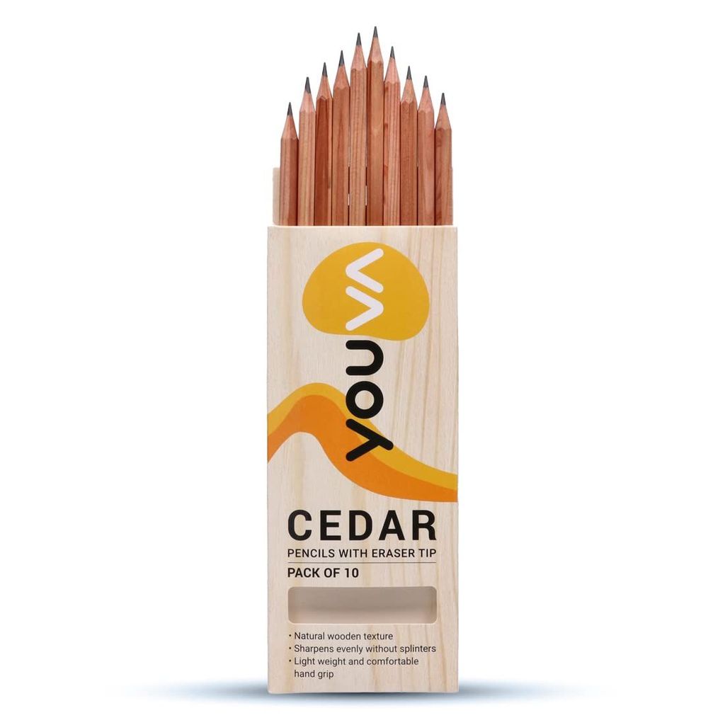 Navneet Youva | Cedar Pencils with Eraser Tip for Students and Professionals | Writing Pencils | Pack Of 10 | Black view 2