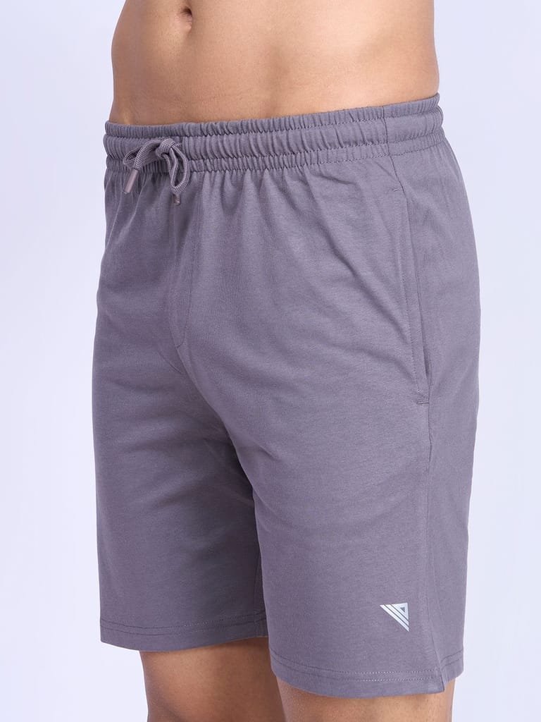 Men's Super Combed Cotton Smart Fit One Side Zipper Shorts Grey-ES5 view 2