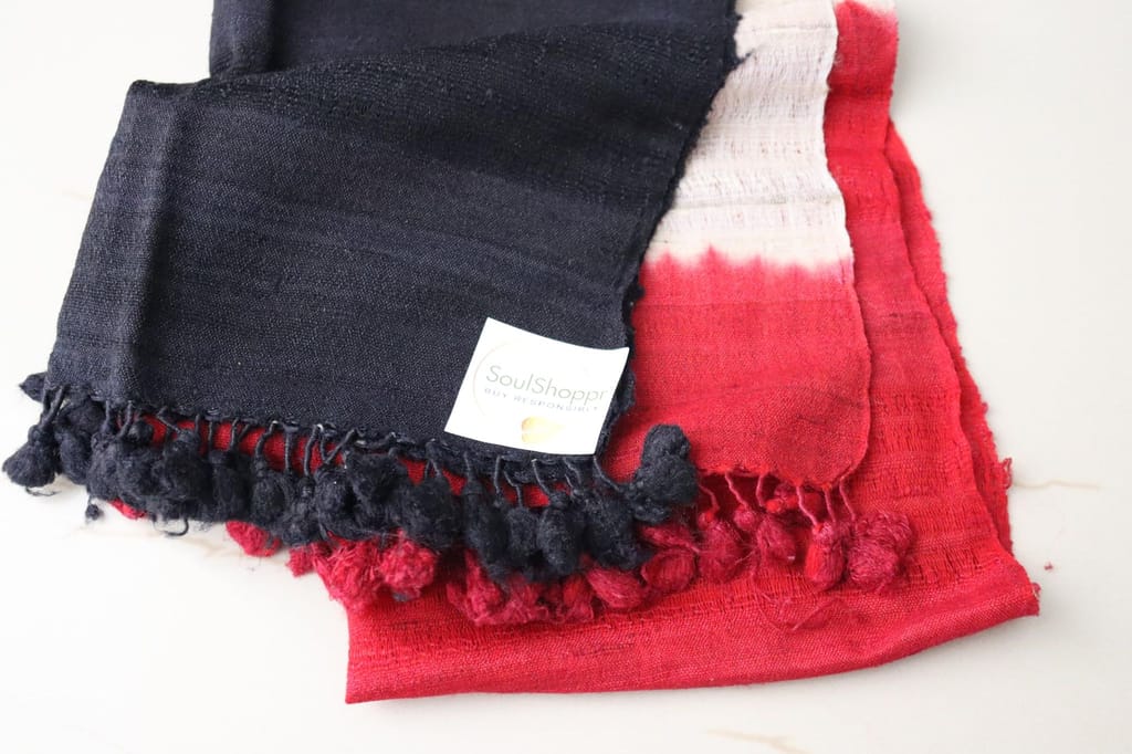 Handloom Stole Red-Black-Beige Ombre |Light Wool |Gifting |Fashion view 2