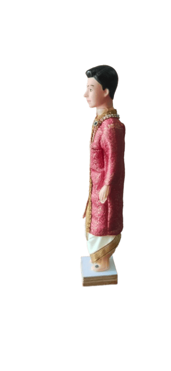 Traditional Indian Groom Doll in Red Sherwani with Gold Embroidery view 2