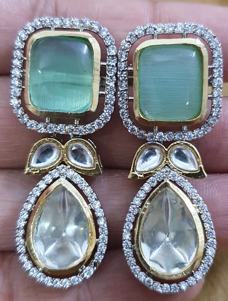 Kundan with stones and american diamond Earrings view 2