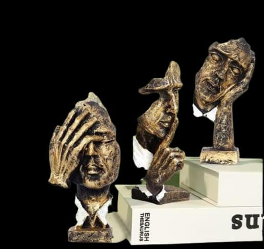 Multicolour Human Face Statues - Perfect for Home, Bedroom, Living Room, or Office Decor 6 Inches Set of 3 view 2