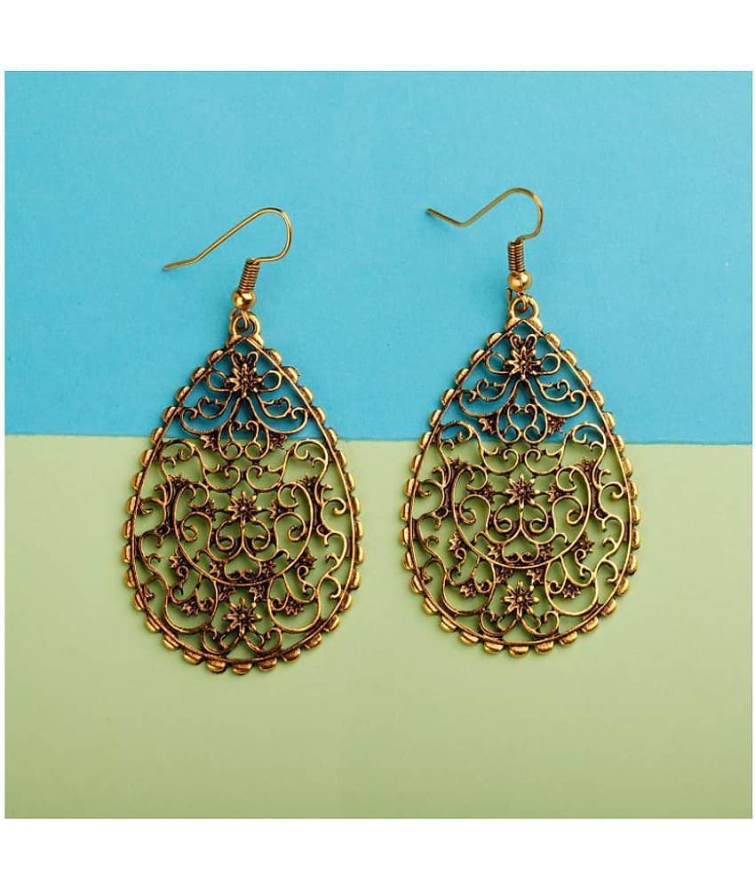Silver Shine Lavish Golden Mughal Jali Work Earrings for Women view 2