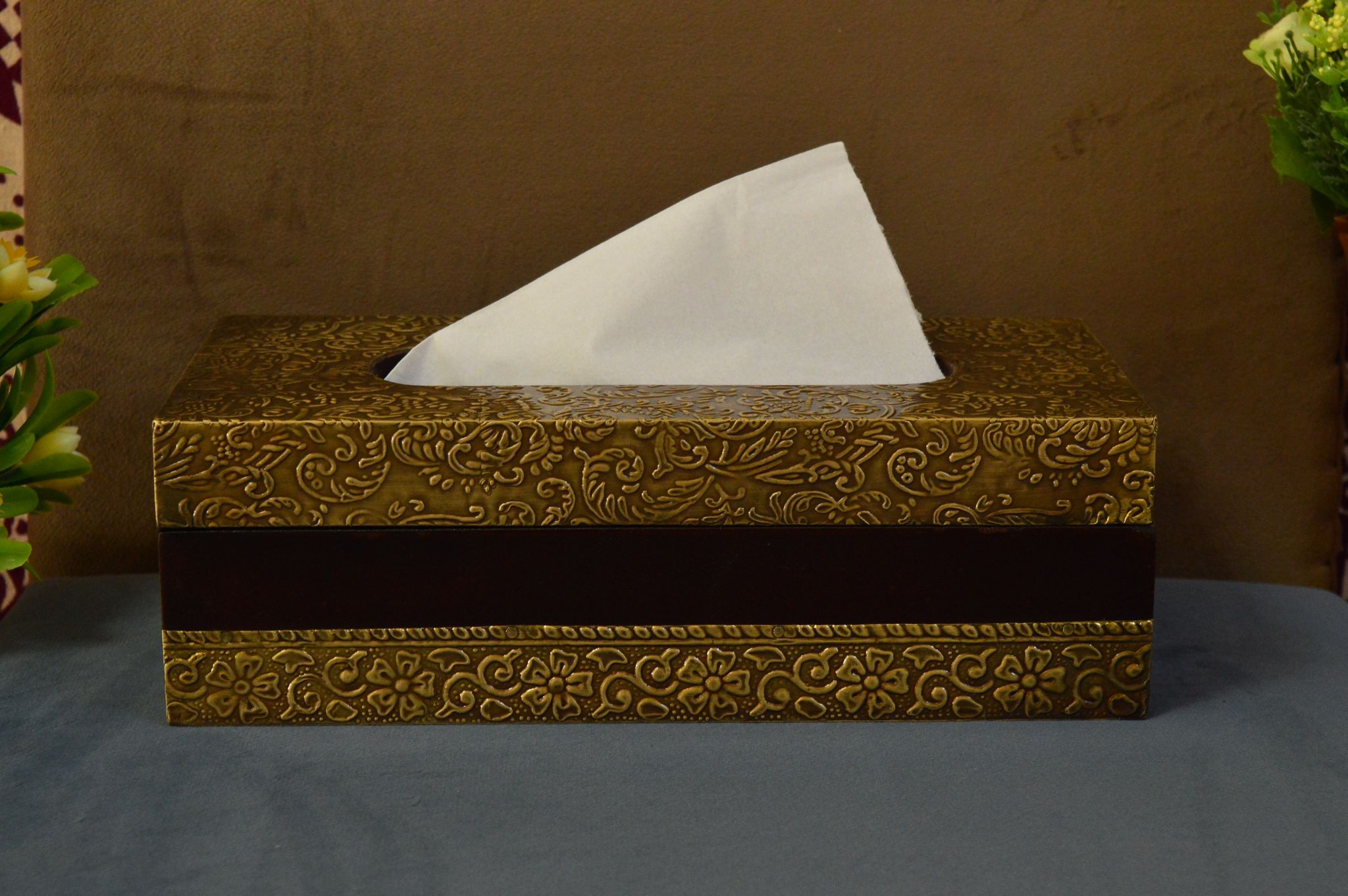 Wooden & Brass Handmade Ethnic Tissue Box Tissue Holder Tissue Dispenser view 2