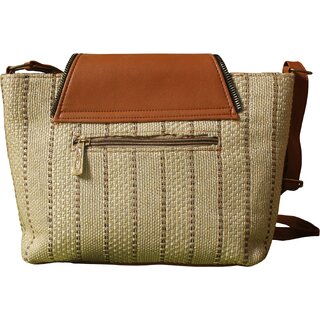Womens Teal Textured Sling Bag with Tan Flap view 2